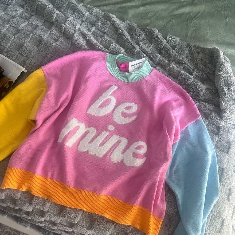 QUEEN OF SPARKLES Pink and Blue 'Be Mine' Sweater
